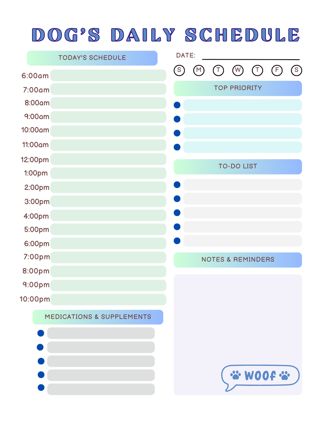 Blue Minimalist Daily Pet Schedule (Printable PDF)