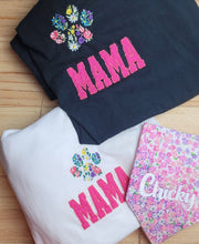 Load image into Gallery viewer, Embroidered Floral Paw Distressed Mama Shirt
