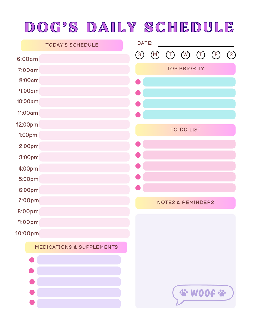 Pink Minimalist Daily Pet Schedule (Printable PDF)