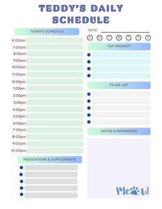 Blue Minimalist Daily Pet Schedule (Printable PDF)