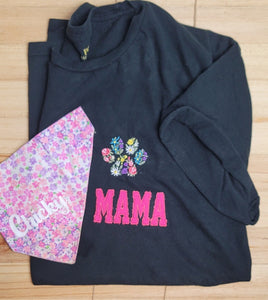 Embroidered Floral Paw Distressed Mama Shirt